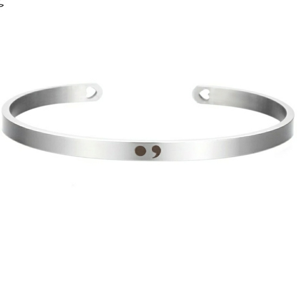 Semicolon ; Inspirational bangle bracelet - Picture 2 of 3